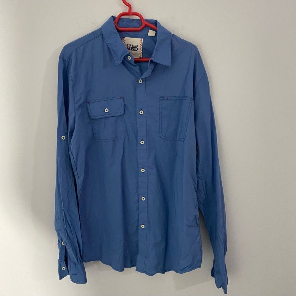 Vintage Red Men’s Casual Button Down Shirt Blue M